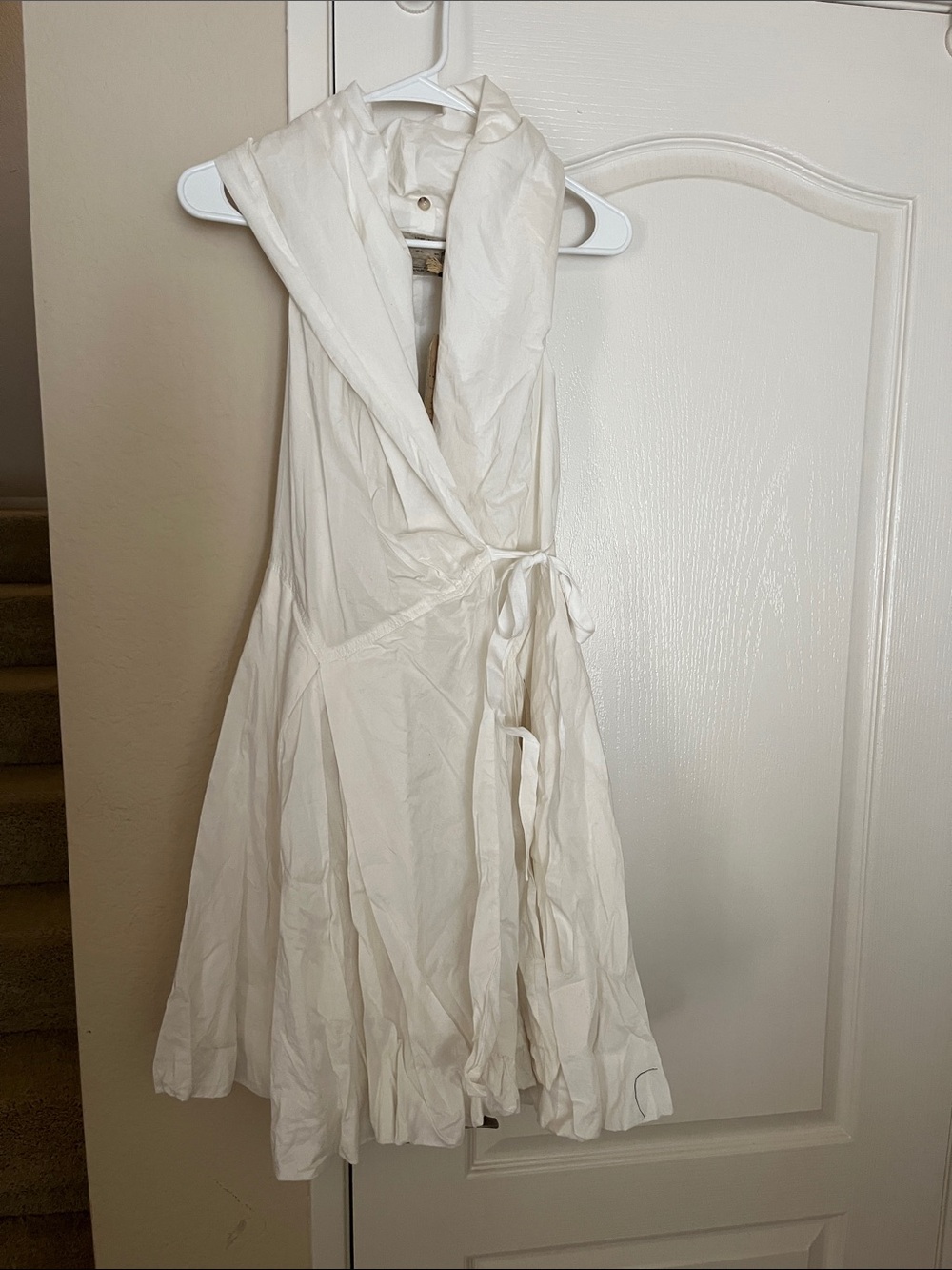 All Saints Ivory Strapless Wrap Dress with Hooded Collar